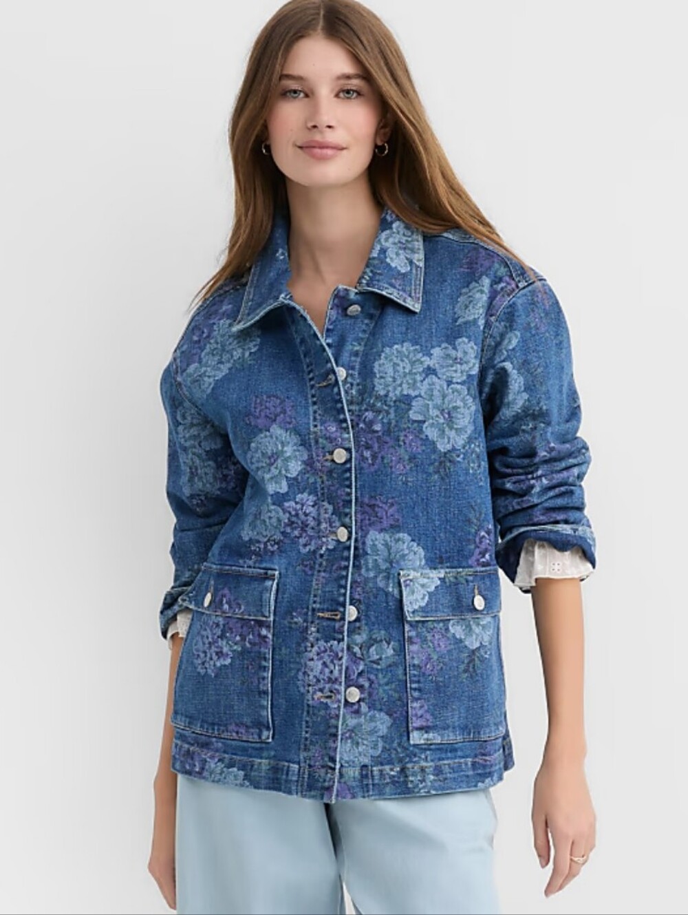 Loft Floral Denin Chore Jacket With Pockets New With Tags